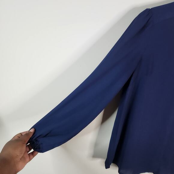Nanette Lepore Navy Blue Semi Sheer Long Sleeve Blouse Size Small Feminine - Picture 4 of 7